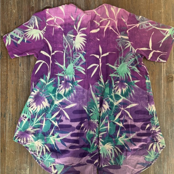 Roaman's Elegant Purple and Green Flower Pattern Tunic - Picture 5 of 5
